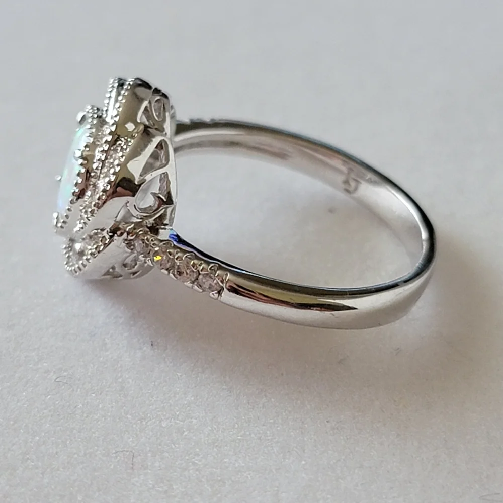 Floral Opal and Diamond Simulated Stone Ring | Fragrant Jewels